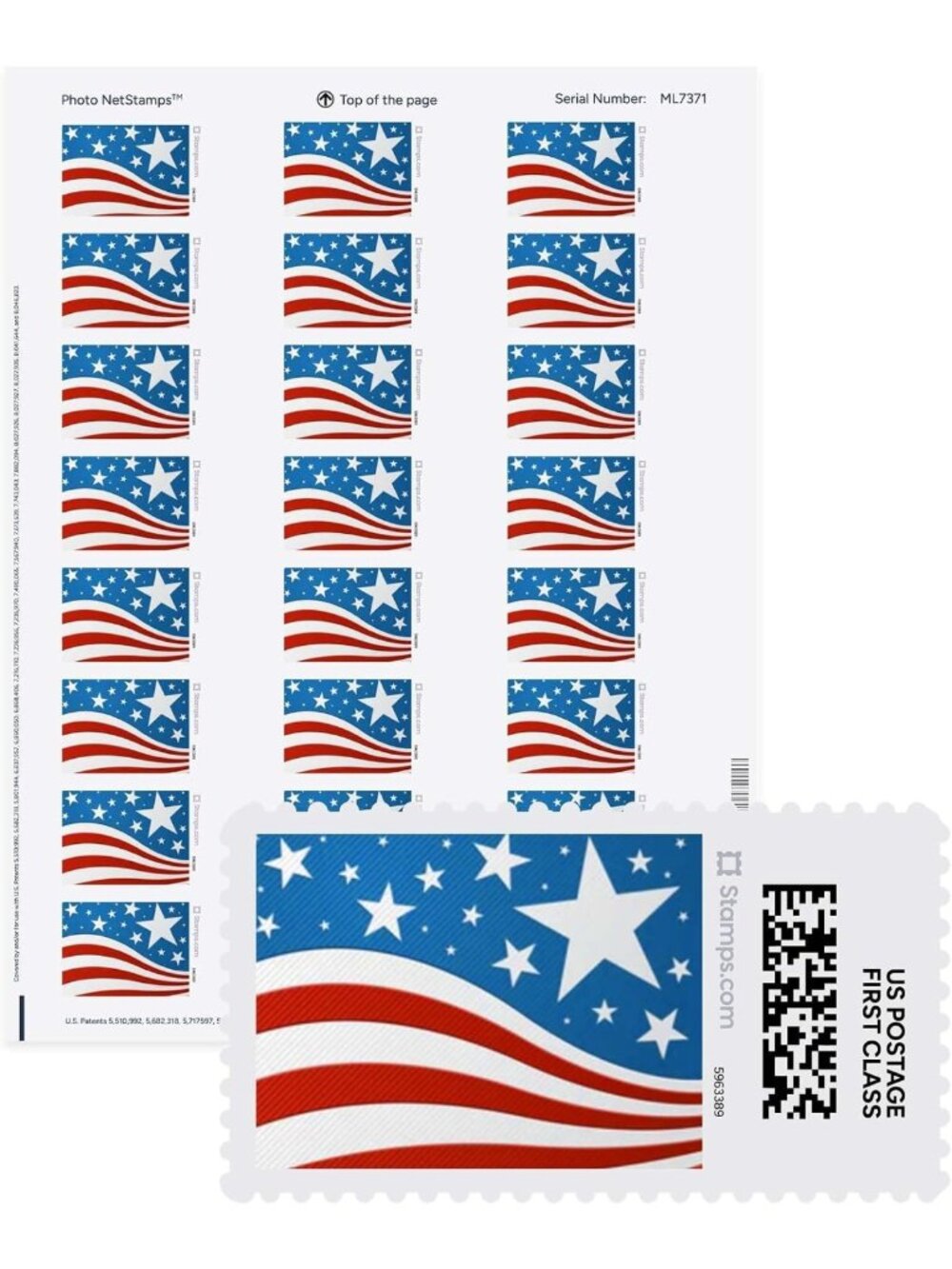 Star Spangled Printable Postage Labels - 10 Sheets, 240 Easy-to-Use Stickers